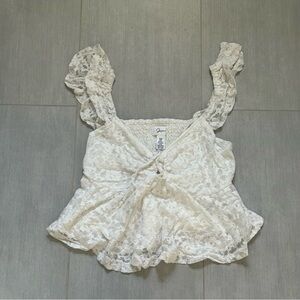 White Lace Ruffle Top